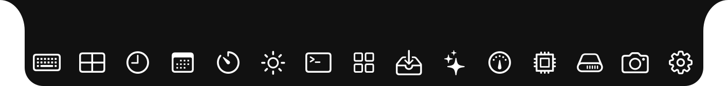 The notch module row — fourteen icons
